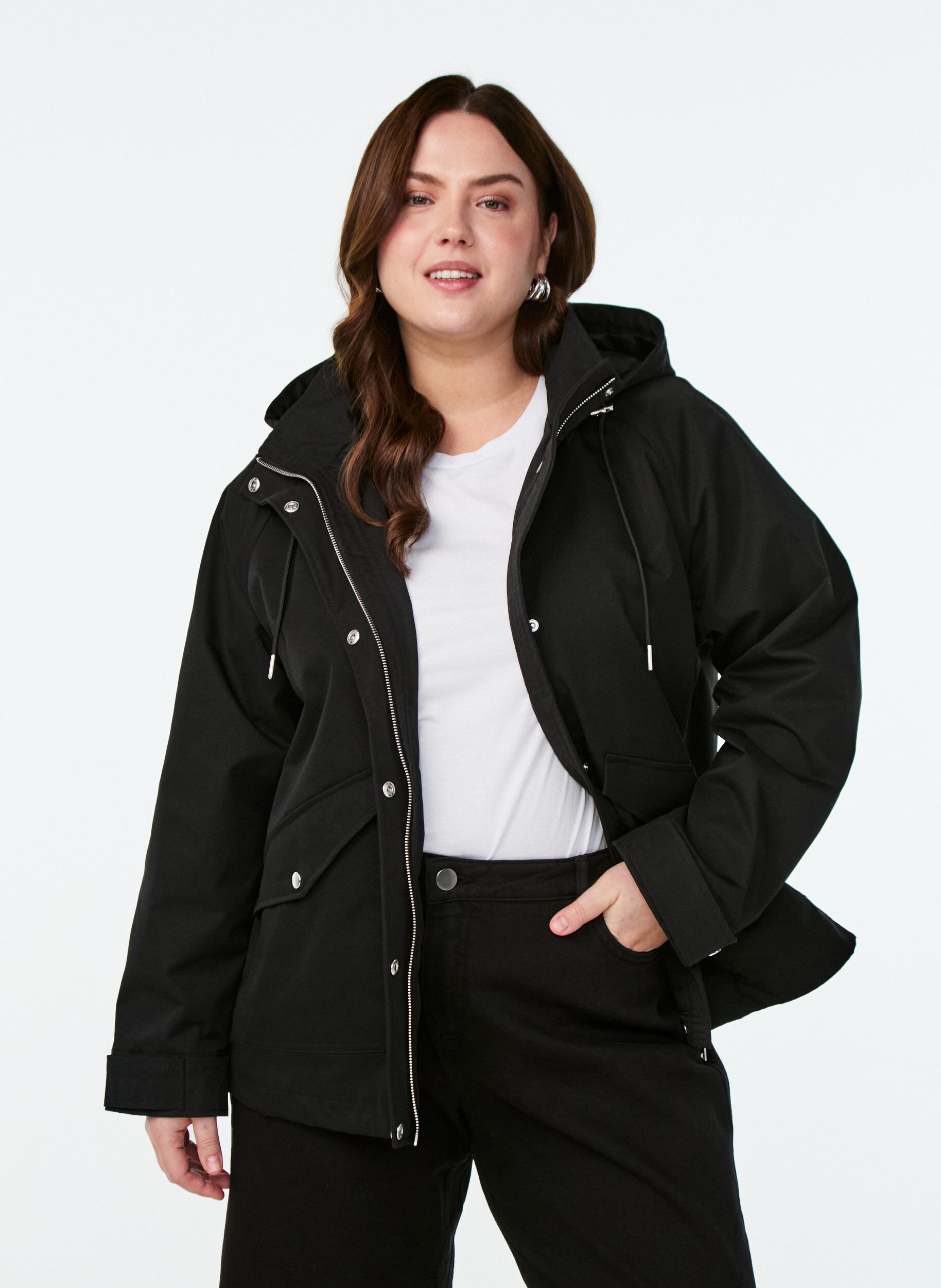 ZizzifashionShort spring jacket with detachable hood, Black, Model image number 0