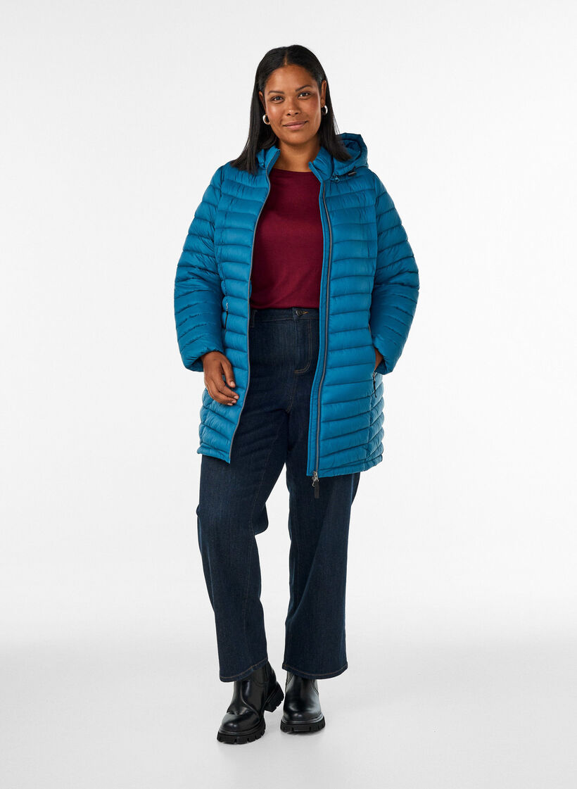 Lightweight jacket with pockets and detachable hood, Petrol, Model image number 1