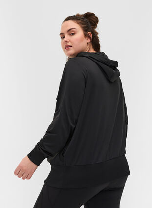 Hooded exercise cardigan with zip, Black, Model image number 1