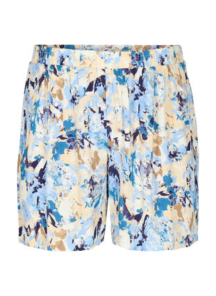 Loose-fitting shorts in viscose, Blue Graphic AOP, Packshot image number 0