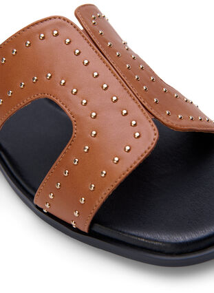 Flat slip-on wide fit sandals with studs, Friar Brown, Packshot image number 3