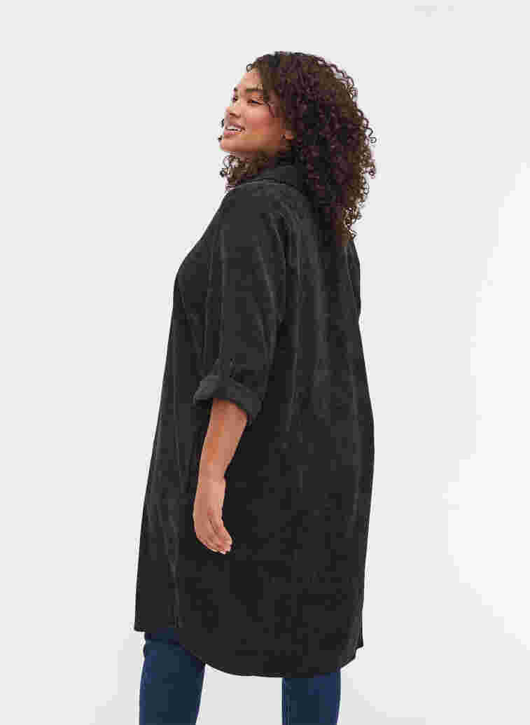 Velvet dress with 3/4-length sleeves and buttons, Black, Model image number 1