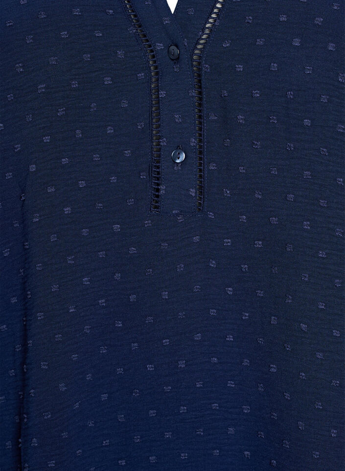 Short dress with ruffle sleeves and dotted texture, Navy Blazer, Packshot image number 2