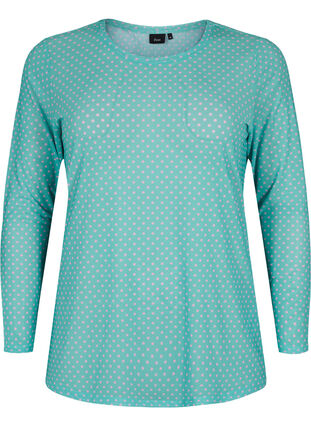 Printed mesh blouse, Green Dot, Packshot image number 0