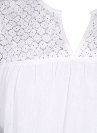 Dress in a cotton blend with linen and crochet detail, Bright White, Packshot image number 2