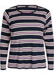Long-sleeved night top in ribbed jersey with stripes, Blue, Packshot image number 0