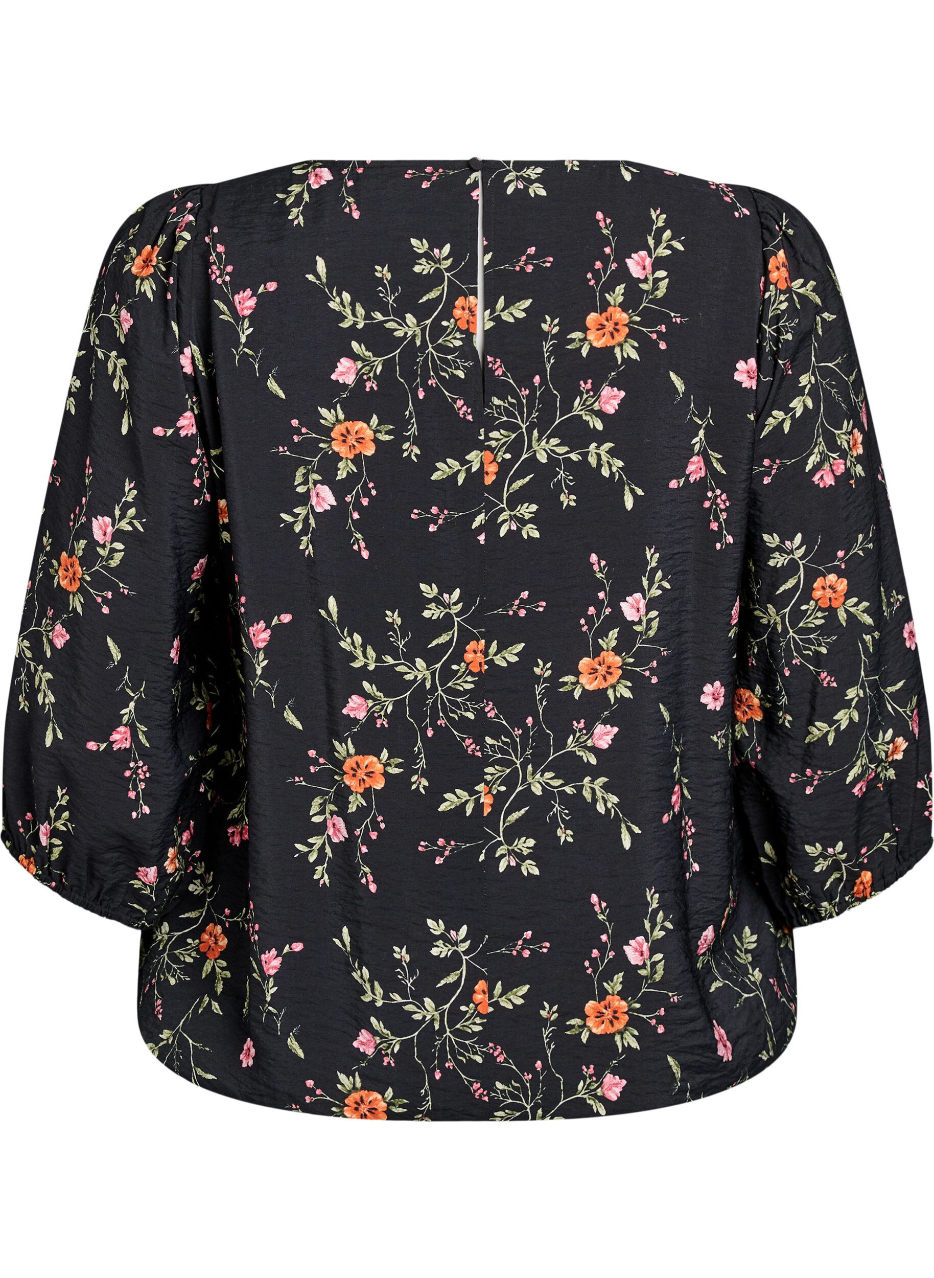 ZizzifashionBlouse with 3/4 sleeves and lace details, Black, Packshot image number 1
