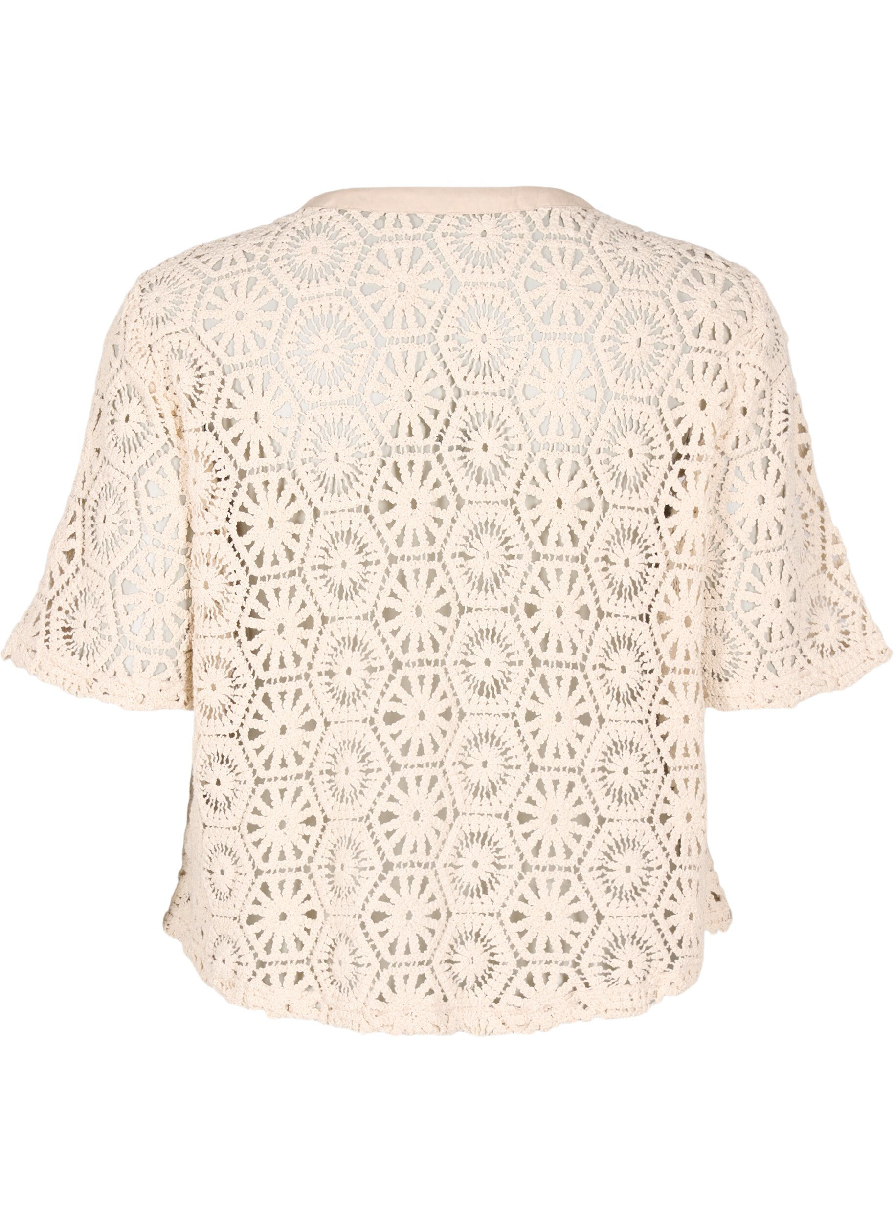 Zizzifashion Crochet cardigan with short sleeves, Beige, Packshot image number 1