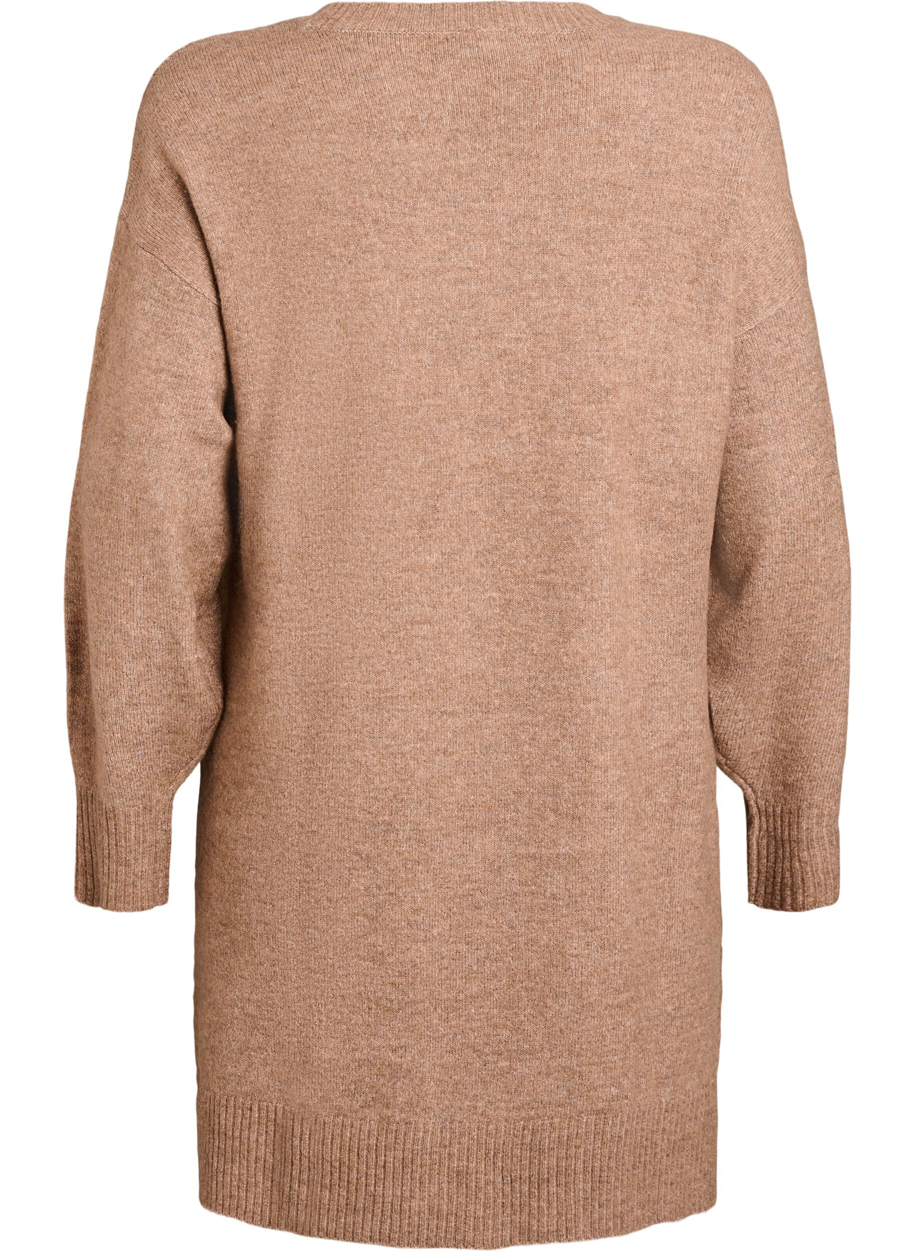ZizzifashionShort knitted dress with a V-shaped textured pattern, Brown, Packshot image number 1