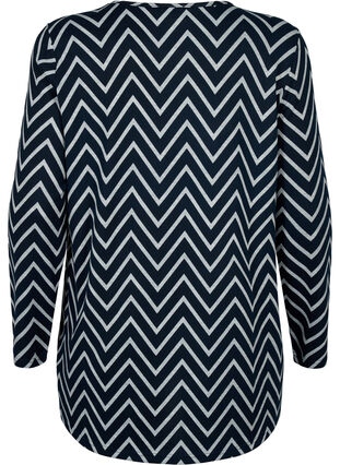 Patterned blouse with long sleeves, Navy B. Zig Zag, Packshot image number 1