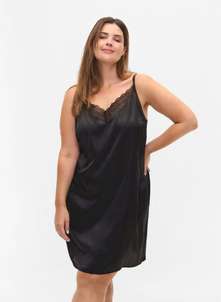 Nightdress with lace details, Black, Model image number 0