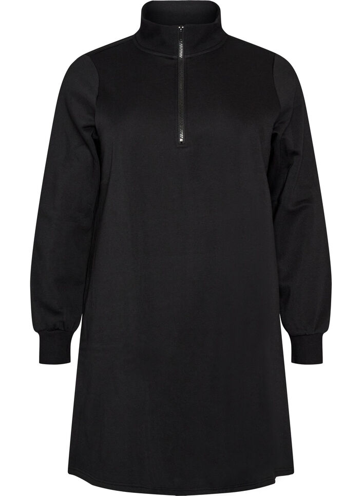 Sweatshirt dress with a high ribbed collar and zip, Black, Packshot image number 0