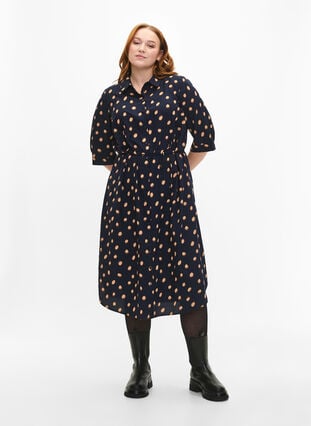 FLASH - Shirt dress with polka dots, Blue Double Dot, Model image number 2