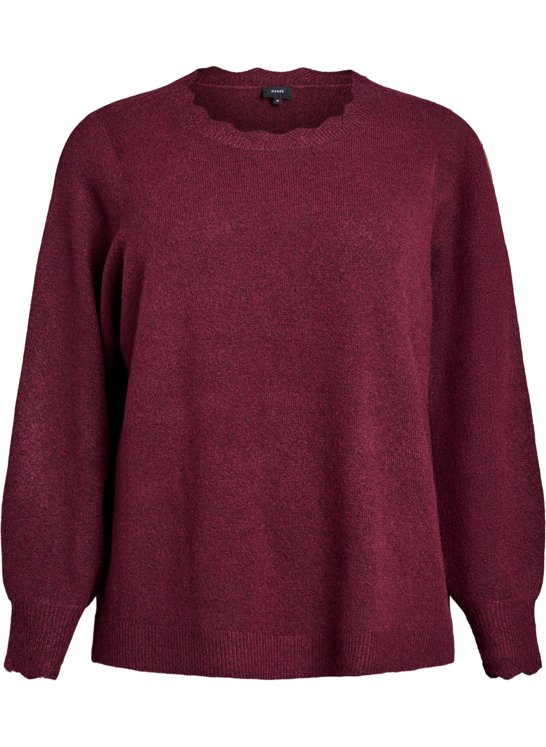 Zizzifashion Knitted blouse with wavy edges, Dark Bordeaux, Packshot image number 0