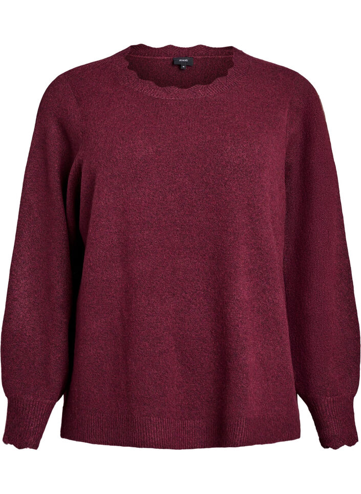 Knitted blouse with wavy edges, Dark Bordeaux, Packshot image number 0