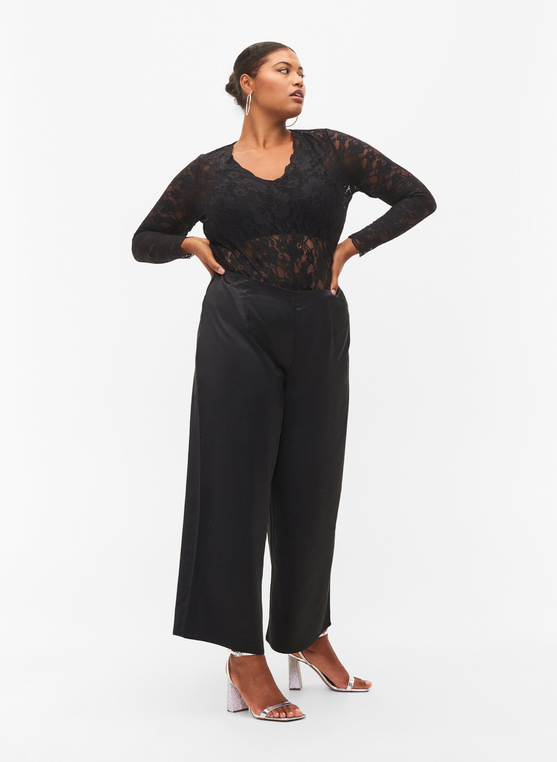 Zizzifashion Lace body with long sleeves, Black, Model image number 3