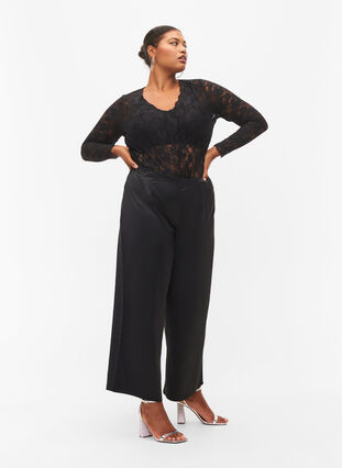 Lace body with long sleeves, Black, Model image number 3