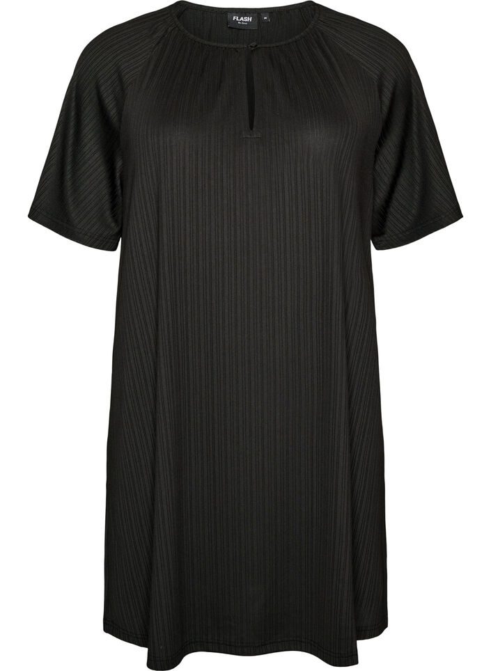 Jersey tunic with textured stripes, Black, Packshot image number 0