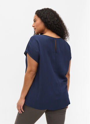 Short-sleeved viscose blouse with round neck, Navy Blazer, Model image number 1