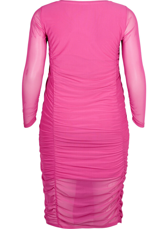 Tight-fitting dress with drapings, Fuchsia Red, Packshot image number 1