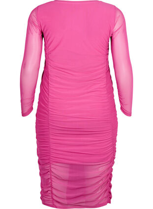 Tight-fitting dress with drapings, Fuchsia Red, Packshot image number 1