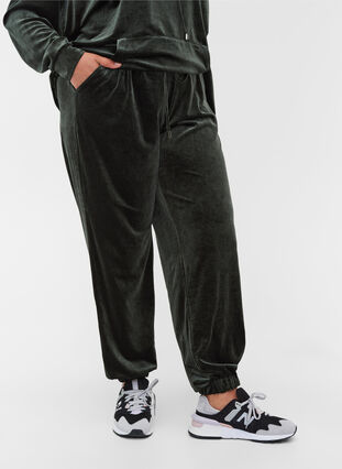 Loose velour sweatpants with pockets, Forest Night, Model image number 2