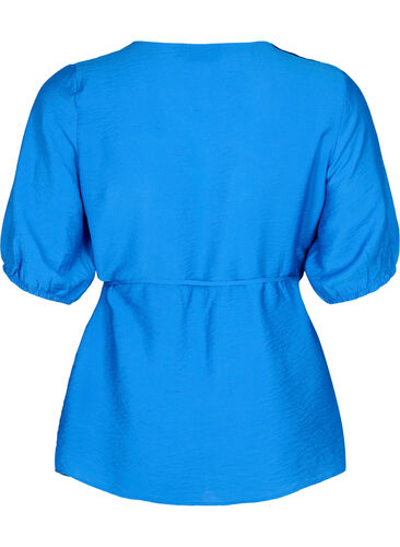 Wrap blouse in viscose with 1/2 sleeves, Olympian Blue, Packshot image number 1