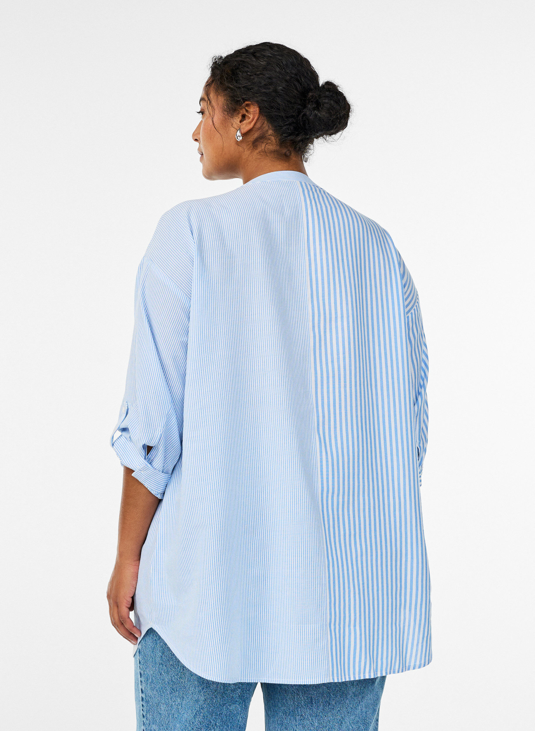 Zizzifashion Striped tunic with 3/4 sleeves, Blue, Model image number 2