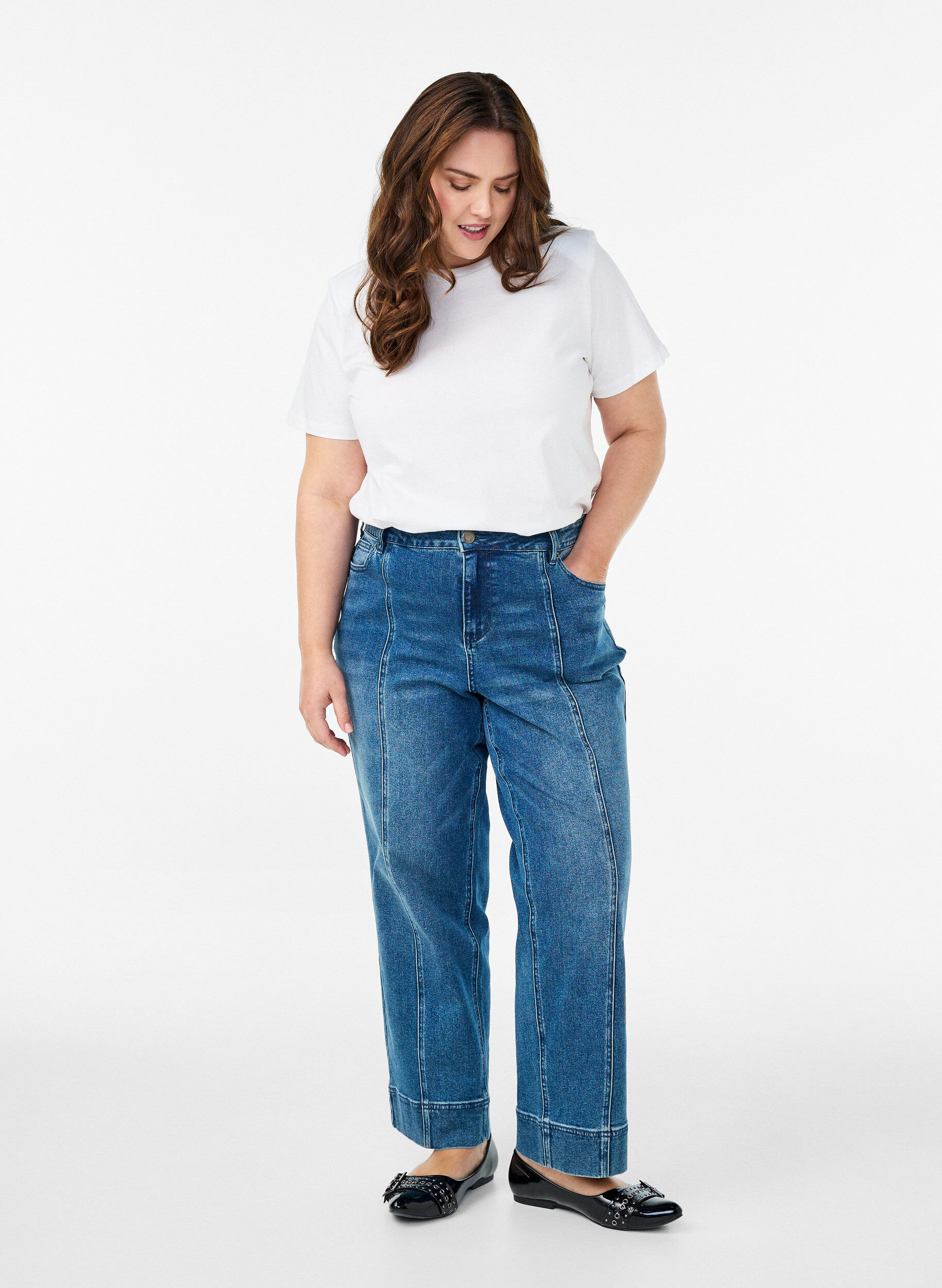 Zizzifashion Basic cotton t-shirt with shoulder pads, White, Model image number 1