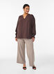 Blouse with smock cuffs and V-neck, Brown, Model image number 1