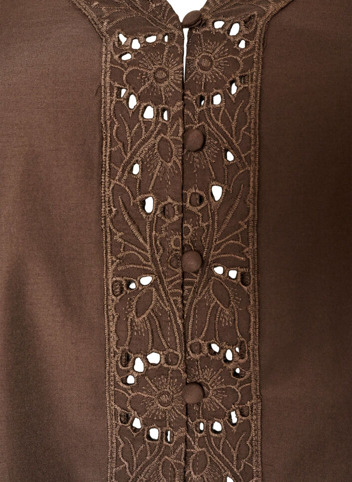 Shirt blouse with broderie anglaise, Brown, Packshot image number 2