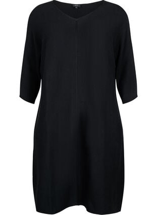 Ribbed dress with 3/4 sleeves, Black, Packshot image number 0