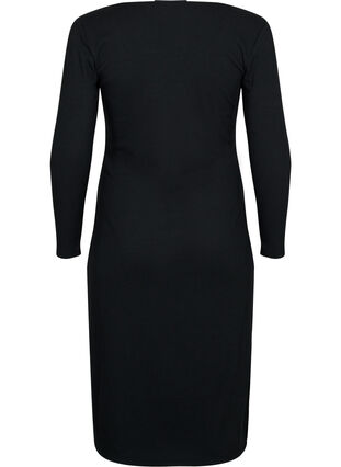 Tight-fitting dress with long sleeves and a slit, Black, Packshot image number 1