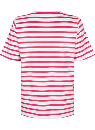 Striped T-shirt in organic cotton, Bright Rose Stripes, Packshot image number 1