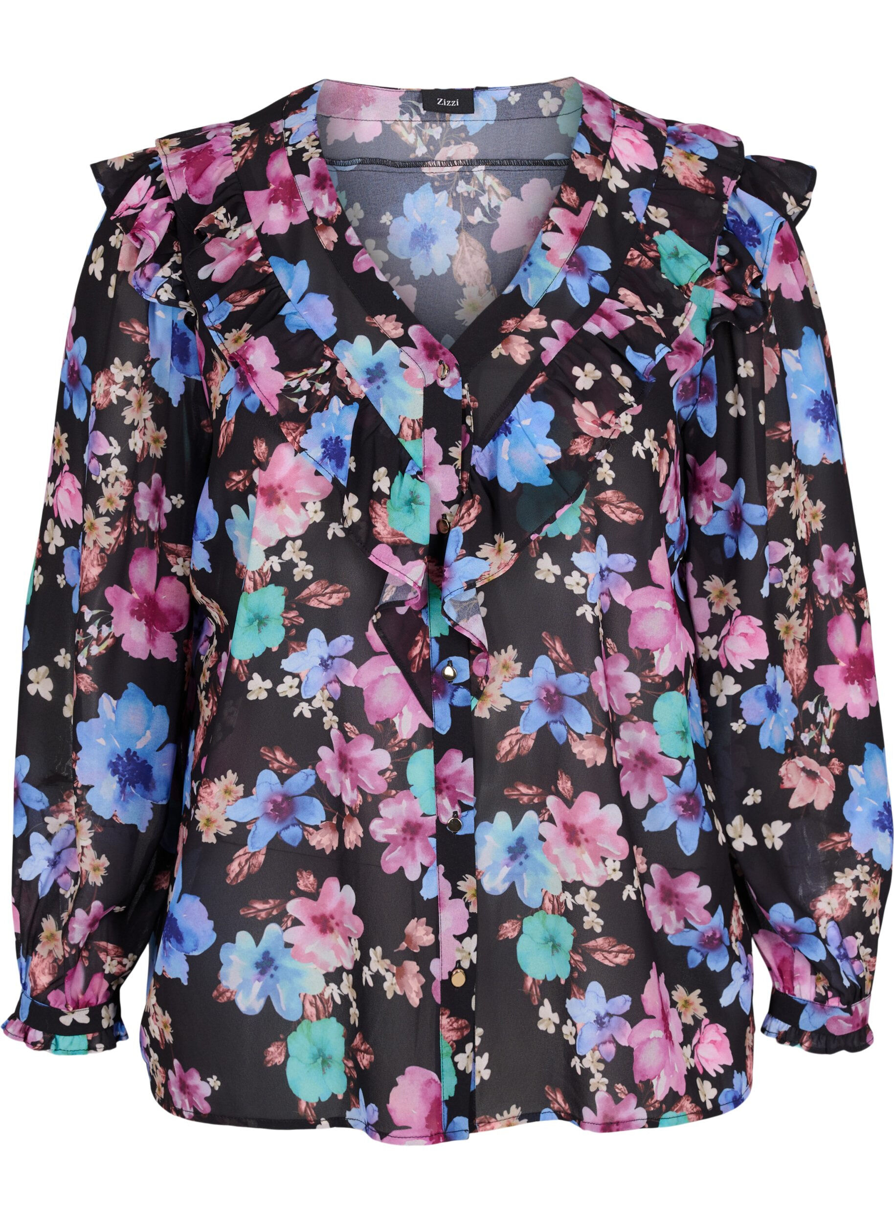 Zizzifashion Floral blouse with tassel details, Bright Fall Print, Packshot image number 0