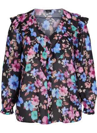 Floral blouse with tassel details, Bright Fall Print, Packshot image number 0