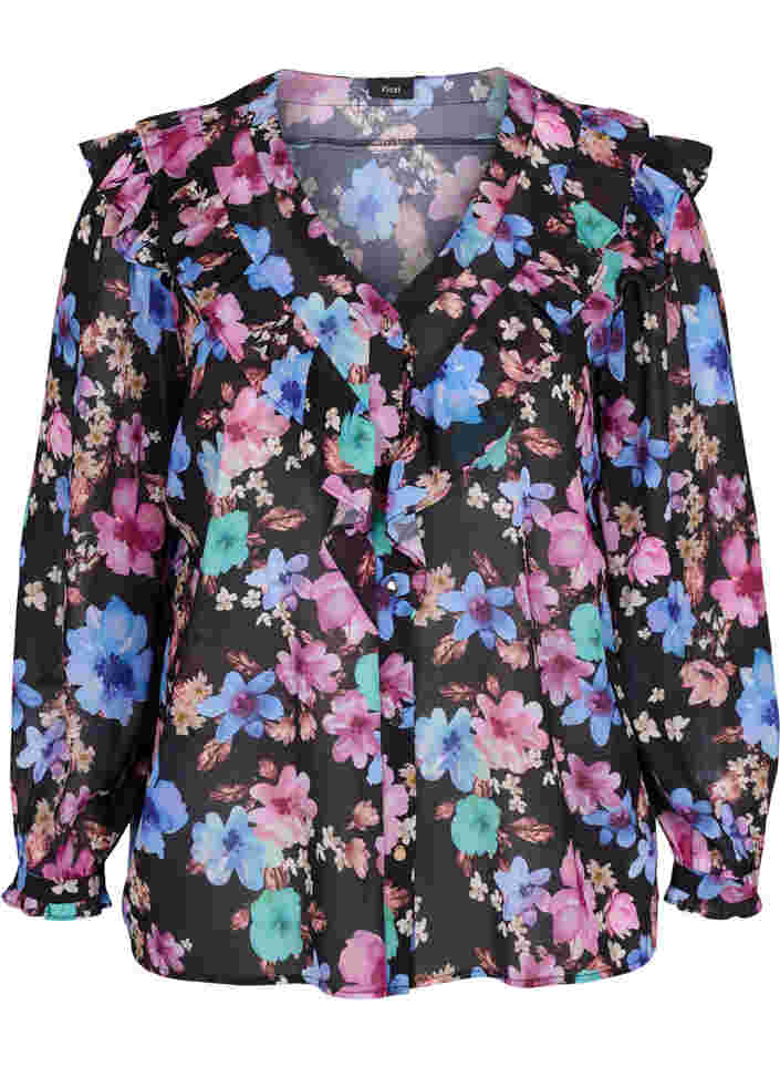 Floral blouse with tassel details, Bright Fall Print, Packshot image number 0