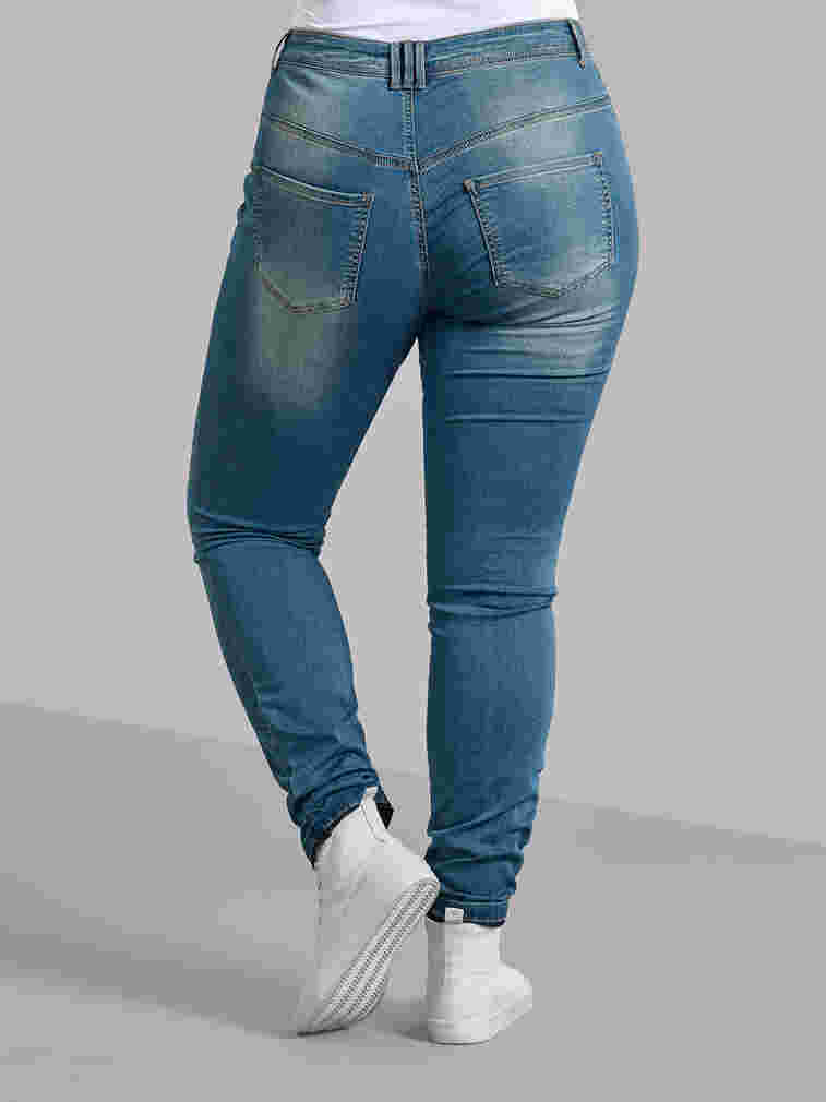 Extra slim fit Nille jeans with a high waist, Blue d. washed, Model image number 1