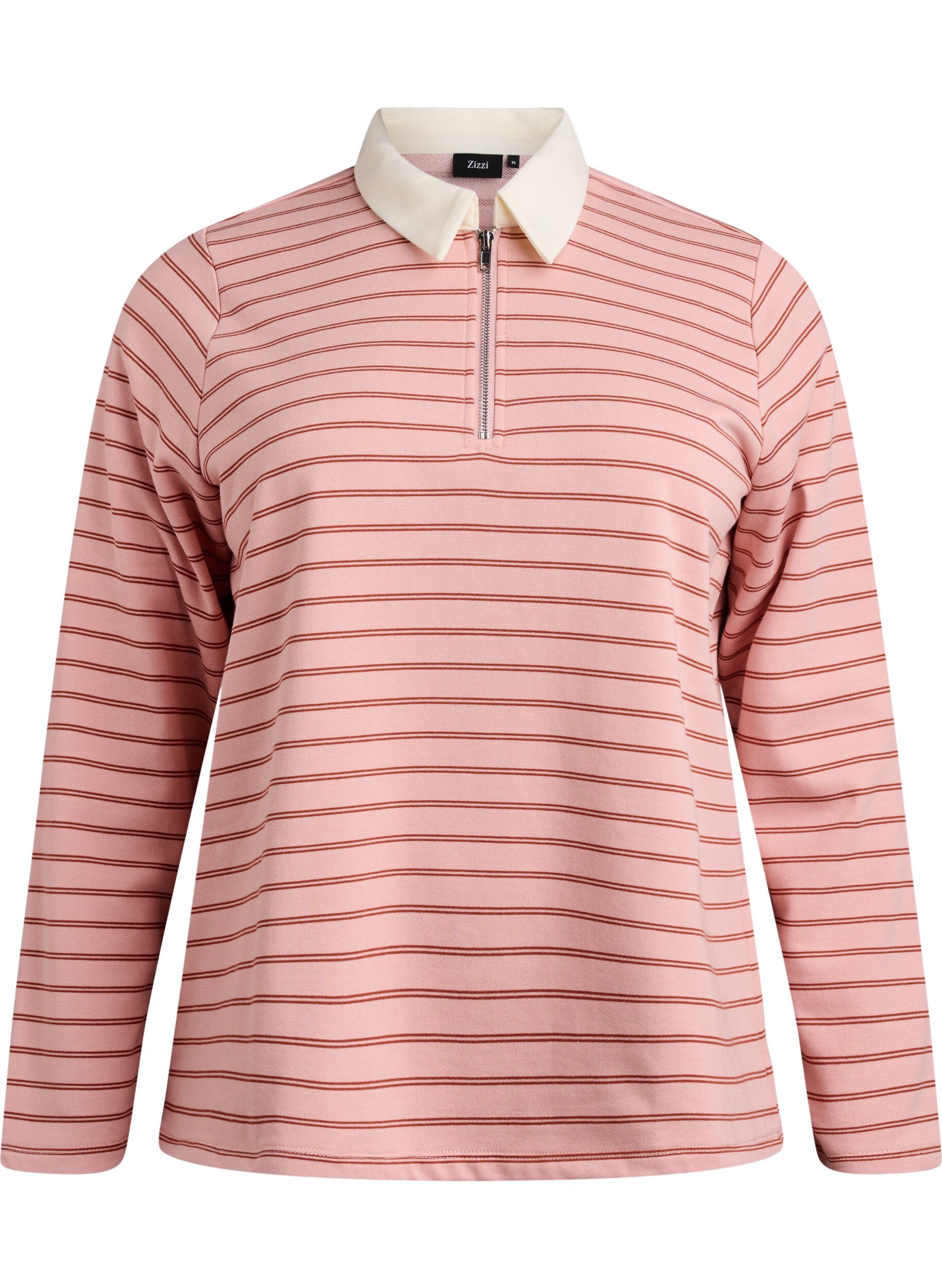 Zizzifashion Striped polo shirt with zipper, Red, Packshot image number 0