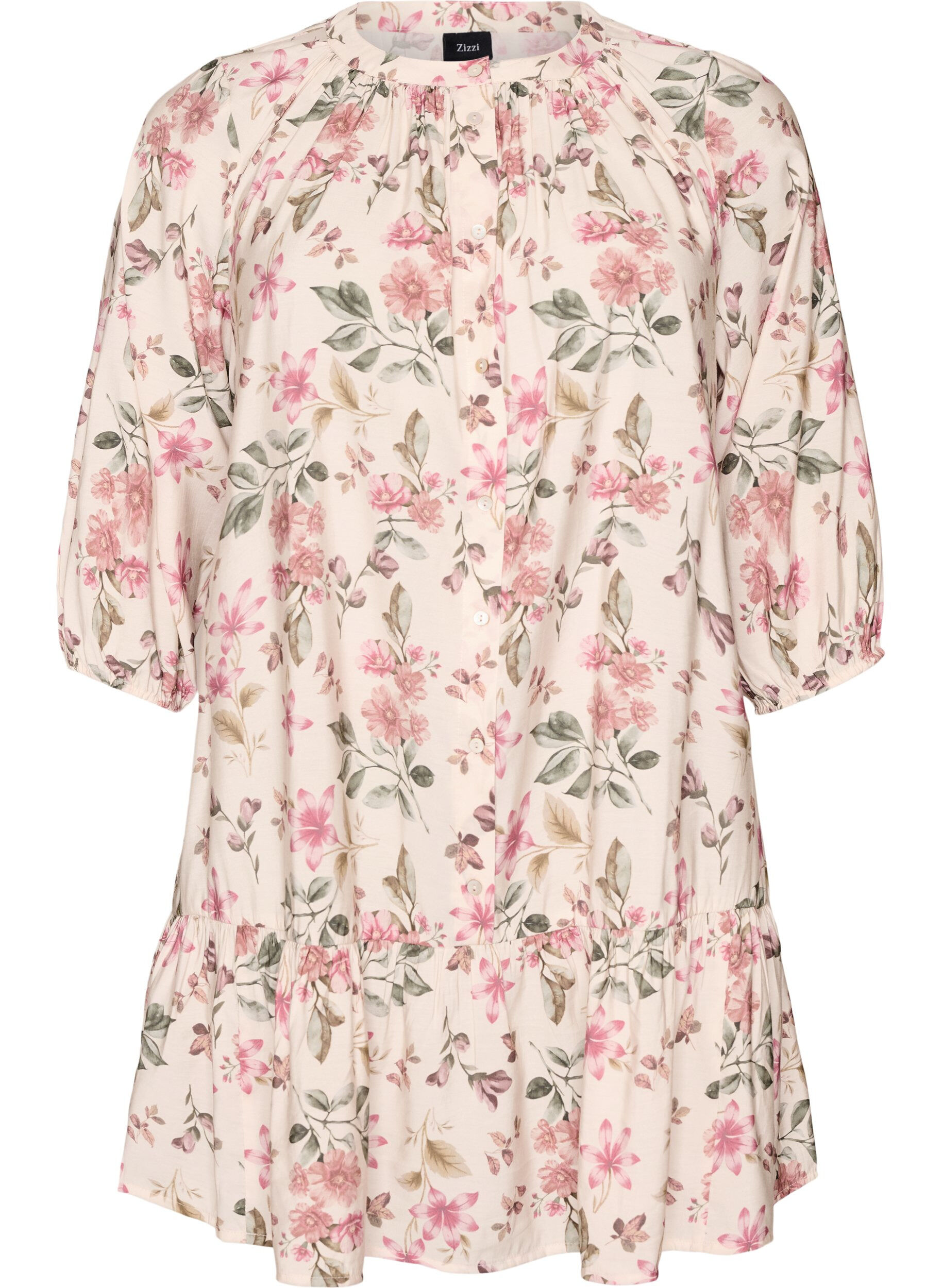 ZizzifashionA-line tunic in viscose with 3/4 sleeves, Vanilla, Packshot image number 0