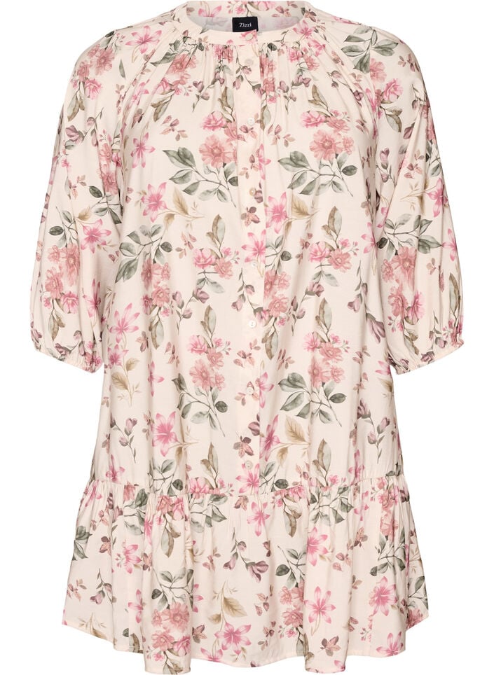 A-line tunic in viscose with 3/4 sleeves, Vanilla, Packshot image number 0