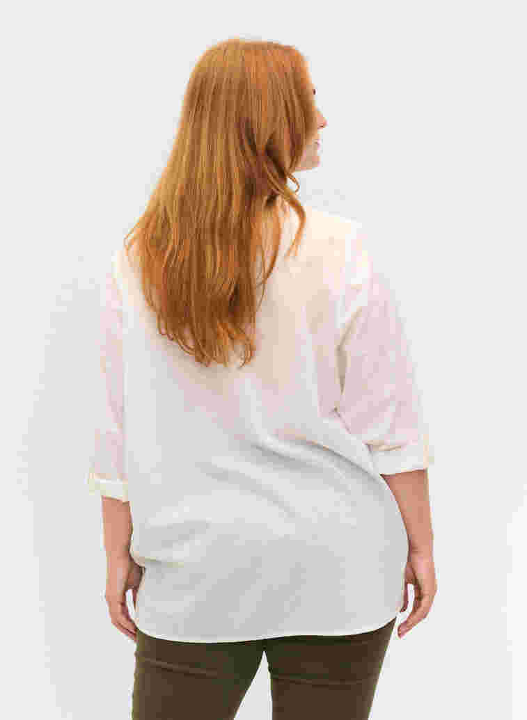 Cotton blouse with lace details, Bright White, Model image number 1