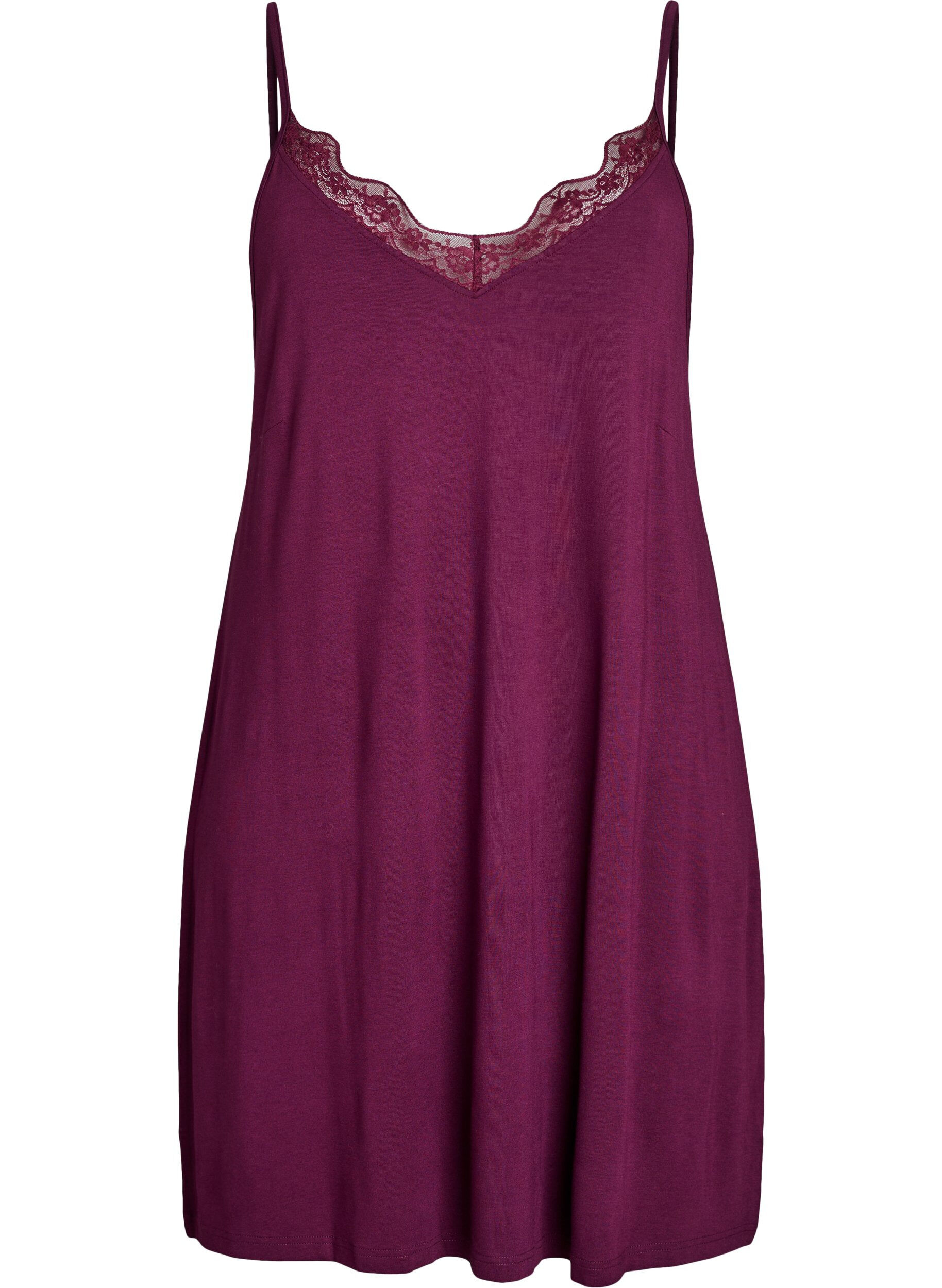 ZizzifashionViscose nightgown with lace trim, Dark Bordeaux, Packshot image number 0