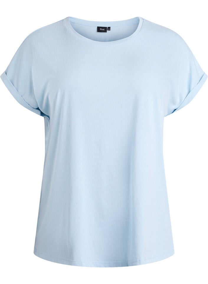 Short-sleeved cotton blend t-shirt, Light Blue, Packshot image number 0