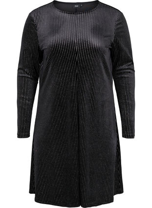 Glitter dress in velour with long sleeves, Black Silver Lurex, Packshot image number 0