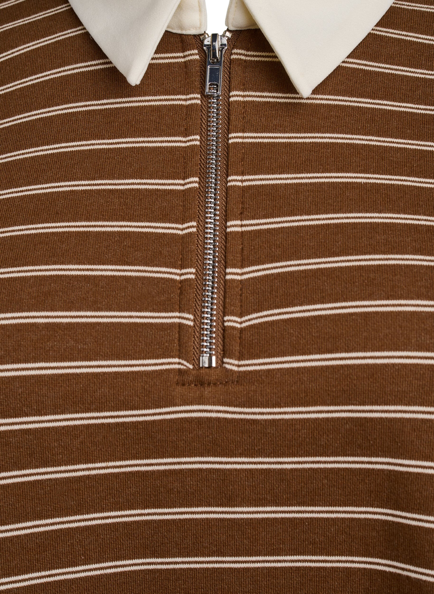 Zizzifashion Striped polo shirt with zipper, Brown, Packshot image number 2