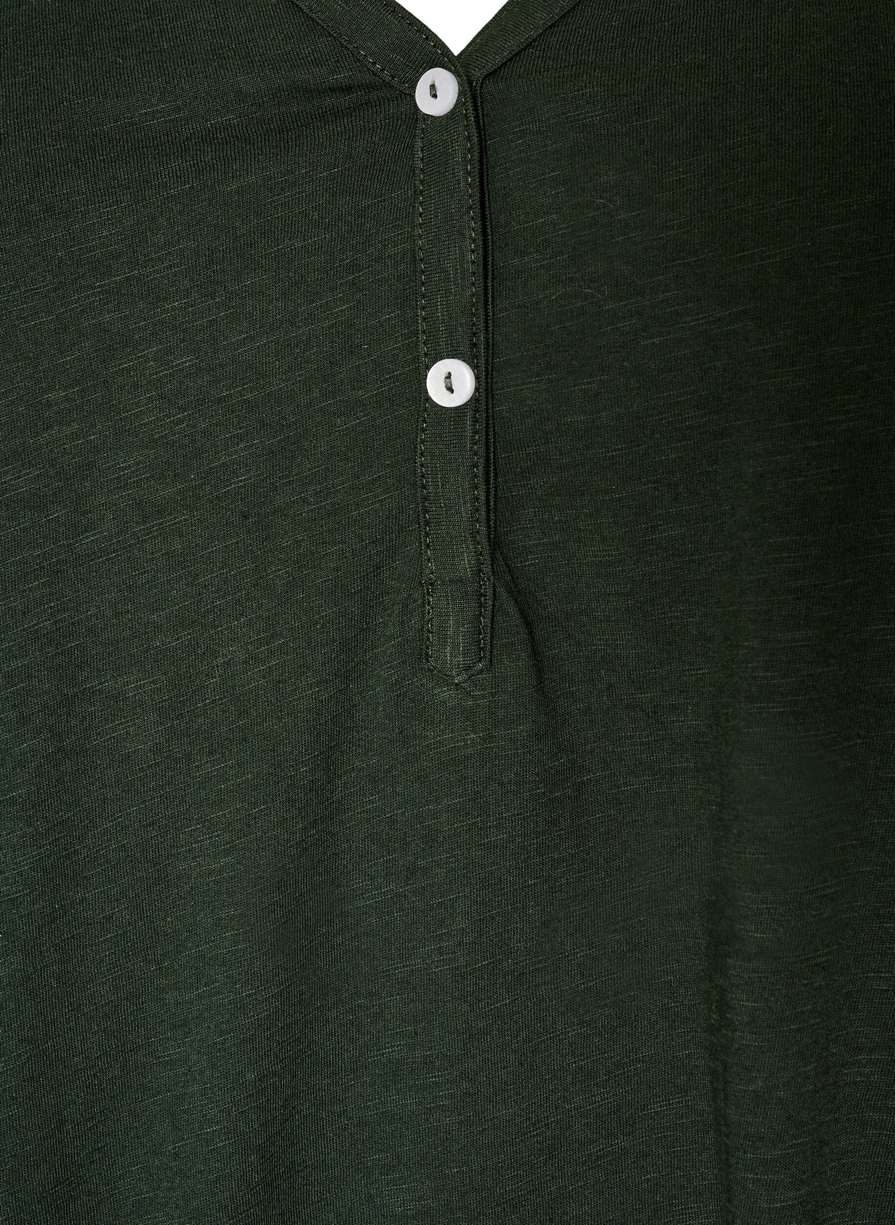 ZizzifashionLong-sleeved t-shirt with V-neck and buttons, Green, Packshot image number 2