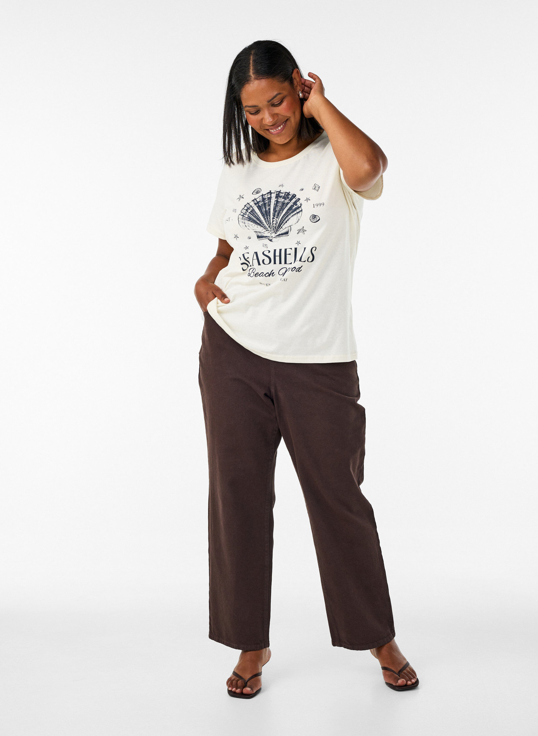 ZizzifashionCotton T-shirt with print, Vanilla, Model image number 1