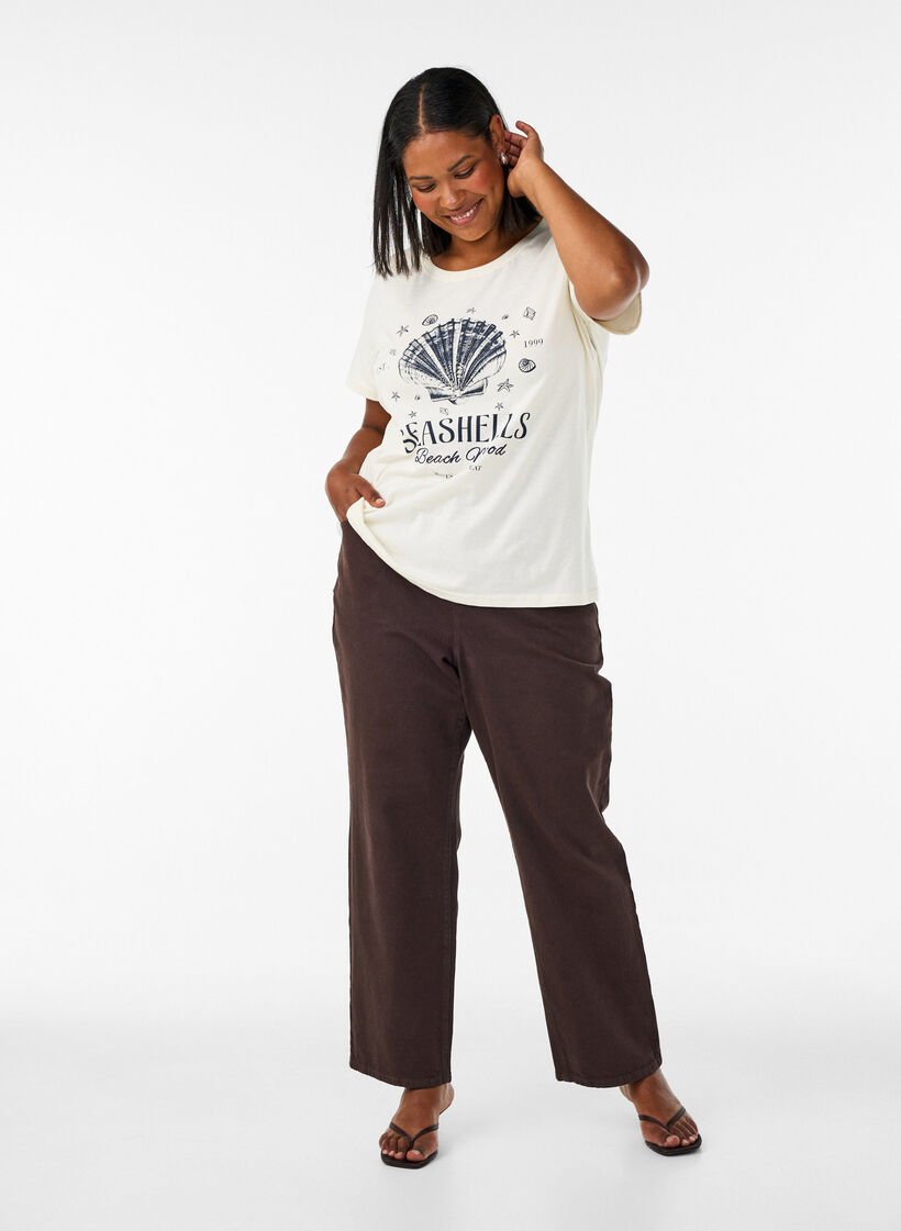 Cotton T-shirt with print, Vanilla, Model image number 1