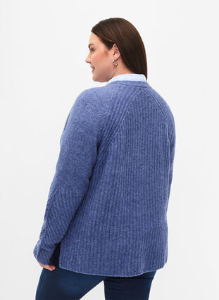Knit sweater with slit, Gray Blue Mel., Model image number 1